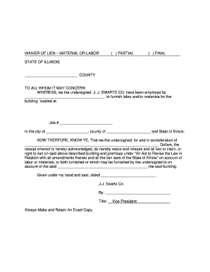 Waiver of Lien for Material or Labor