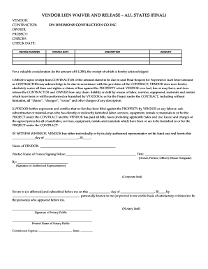 Vendor Lien Waiver and Release Form