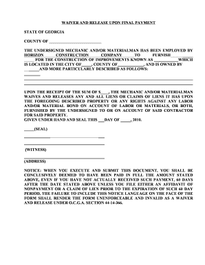 Waiver and Release Upon Final Payment