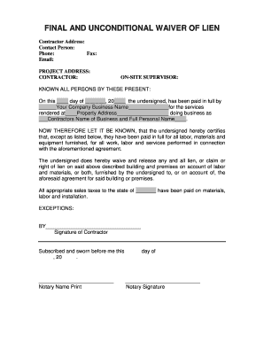 Final and Unconditional Waiver of Lien