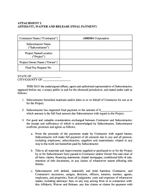 Affidavit Waiver and Release Final Payment