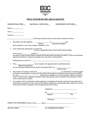 Final Waiver of Lien and Guarantee