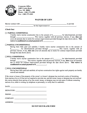 Construction Lien Waiver Form