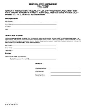 Conditional Waiver and Release on Final Payment