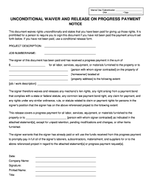 Unconditional Waiver and Release on Progress Payment