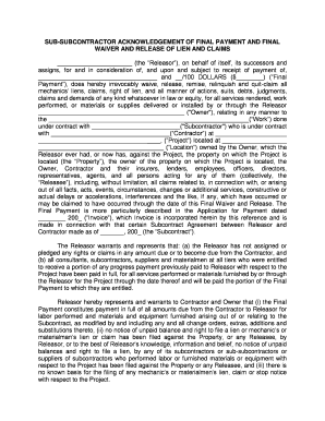 Subcontractor Final Payment Waiver and Release