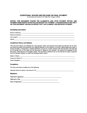 Conditional Waiver and Release on Final Payment