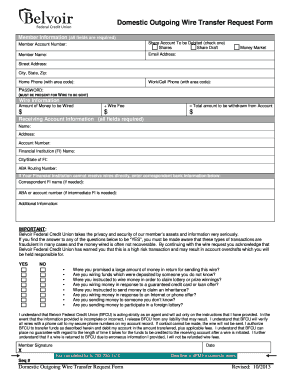 Domestic Outgoing Wire Transfer Request Form