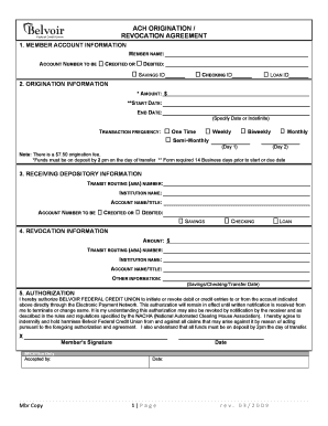ACH Origination/Revocation Agreement