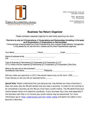 Business Tax Return Organizer