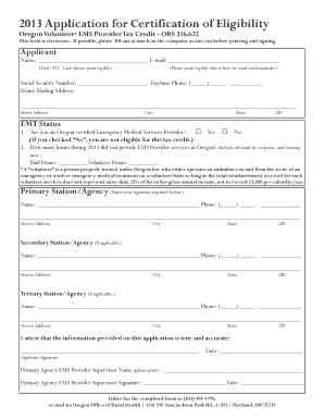 Oregon Volunteer EMS Provider Tax Credit Application