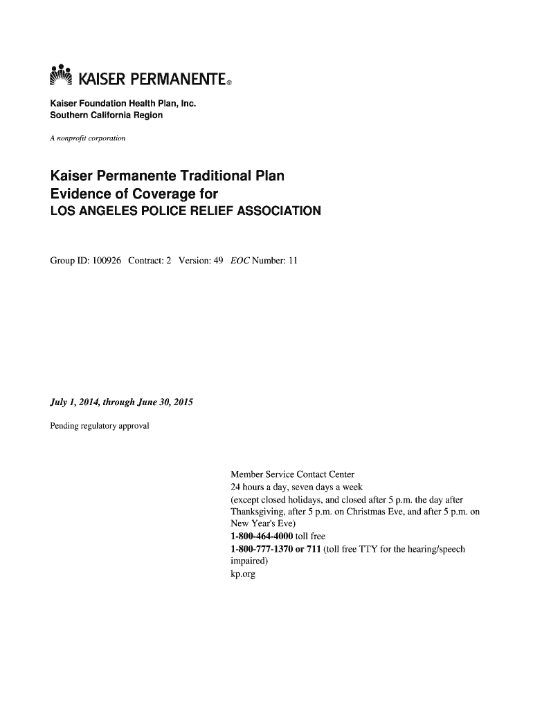 Fillable Online lapra Kaiser HMO Evidence of Coverage (Retired Members