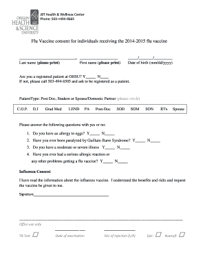 Flu Vaccine Consent Form