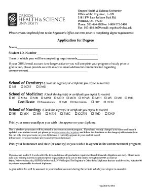 OHSU Application for Degree