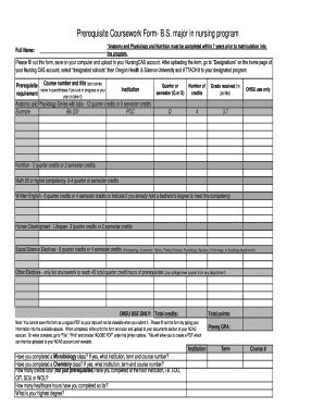 OCNE B.S. Degree Prerequisite Coursework Form