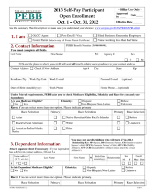 Oregon PEBB Self-Pay Participant Enrollment Form