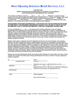 Contractor Affidavit of Payment and Waiver