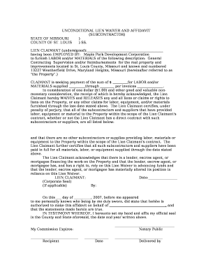 Unconditional Lien Waiver and Affidavit