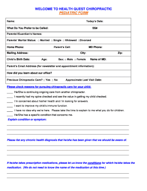 Pediatric Chiropractic Care Form