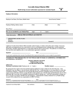 Health Savings Account Authorization Agreement