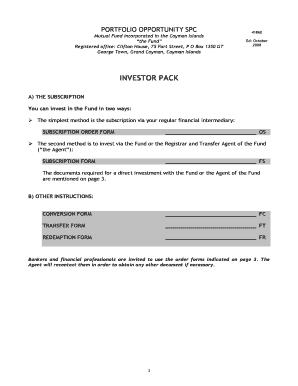 Portfolio Opportunity SPC Subscription Order Form