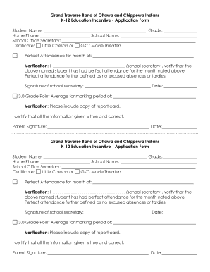 Grand Traverse Band K-12 Education Incentive Application Form