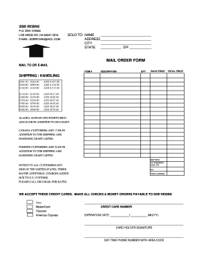 SSB Resins Mail Order Form