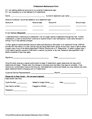 E-Statement Maintenance Form