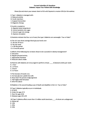 Diabetes CE Questions and Answer Sheet