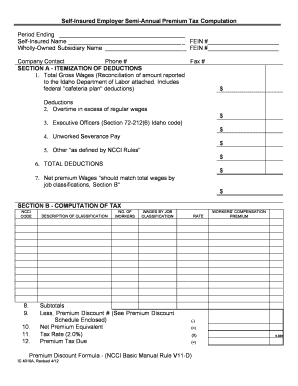Idaho Self-Insured Employer Semi-Annual Premium Tax Computation