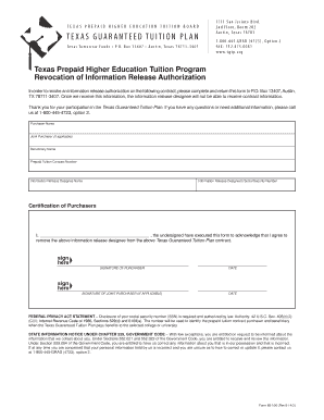 Texas Prepaid Tuition Plan Information Release Revocation