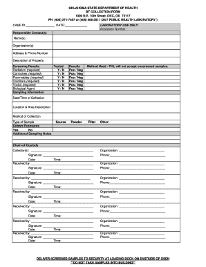 Oklahoma State Health BT Collection Form