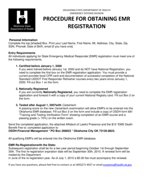 Oklahoma EMR Initial Registration Form
