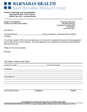 Kidney Transplant Dental Evaluation Form