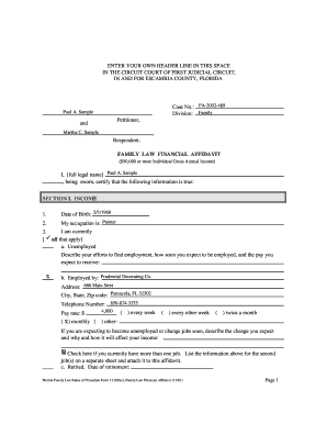 Florida Family Law Financial Affidavit