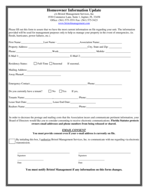 Homeowner Information Update Form