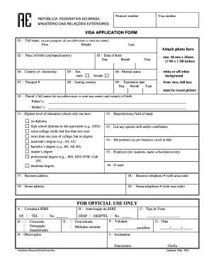 Formulário de Solicitação de Visto para o Brasil