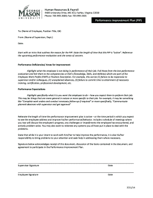 Performance Improvement Plan PIP - Human Resources and Payroll - hr gmu