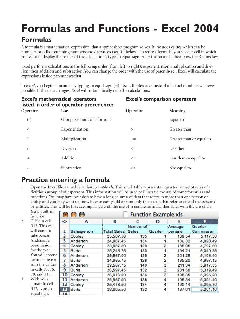 Fillable Online A formula is a mathematical expression that a