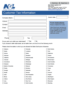 NGL Crude Logistics Tax Information Form
