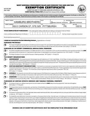 West Virginia Sales Tax Exemption Certificate
