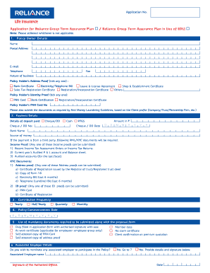 Reliance Group Term Assurance Plan Application