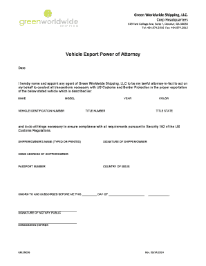 Vehicle Export Power of Attorney