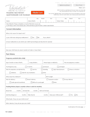 Pediatric New Patient Questionnaire Form