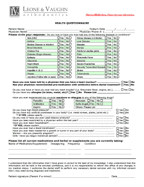 Health Questionnaire Form