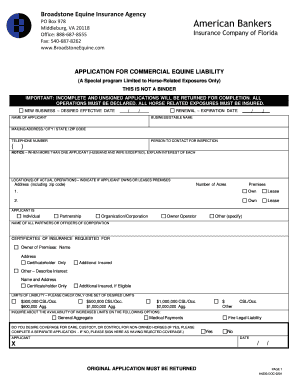 Commercial Equine Liability Insurance Application