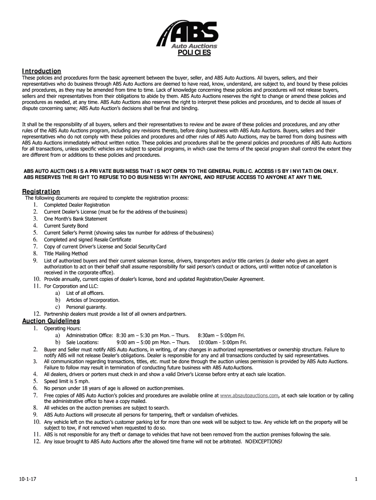 Fillable Online These policies and procedures form the basic agreement