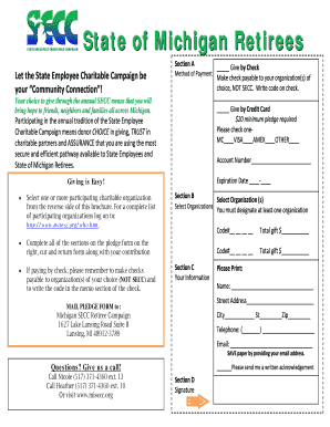 Michigan Retiree Charitable Campaign Pledge Form