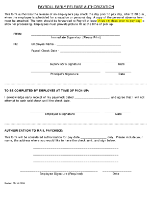 Payroll Early Release Authorization