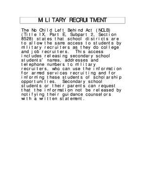 No Child Left Behind Act Military Recruiter Opt-Out Form